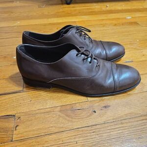 TOD'S Men's Brown Leather Lace Up Oxford Cap Toe Shoes Size 9